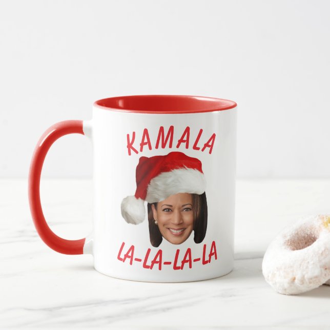 Taza Funny Kamala Harris Navidades de Santa Hat (Con donut)