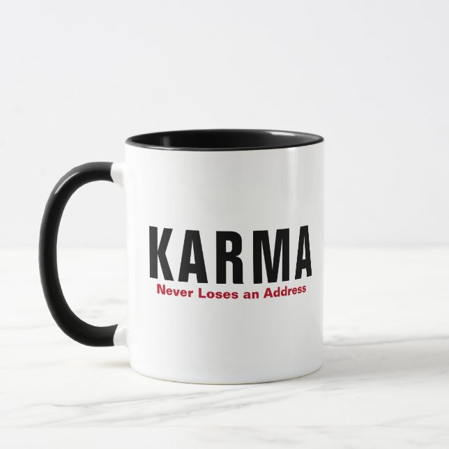 Taza Funny Karma Mug - "Never Loses an Address" Cup (Izquierda)