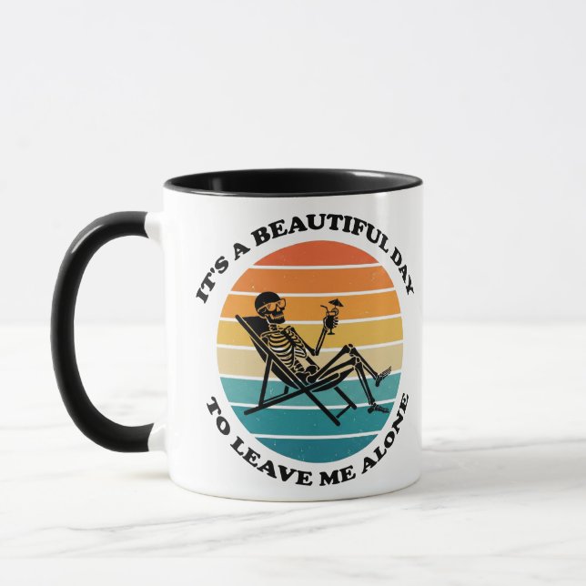 Taza Funny "Leave Me Alone" Retro Skeleton Sarcastic (Izquierda)