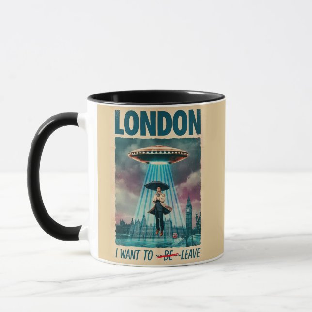 Taza Funny London Alien Abduction Retro Sci-Fi Poster (Izquierda)