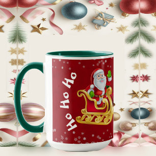 Taza Funny Navidades Santa Reindeer Sleigh Ho-Ho-Ho Red