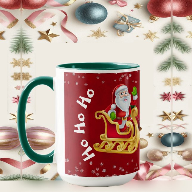 Taza Funny Navidades Santa Reindeer Sleigh Ho-Ho-Ho Red (Funny Christmas Santa Reindeer Sleigh Ho-Ho-Ho Red Mug)