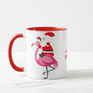 Taza Funny Navidades Santa, Santa Riding Flamingo Red