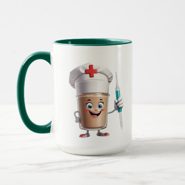 Taza Funny Nurse Coffee Mug – Cartoon Cup with Syringe (Izquierda)