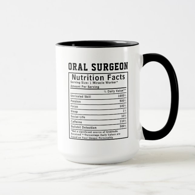 Taza Funny Oral Surgeon Nutrition Facts Staff Worker (Derecha)