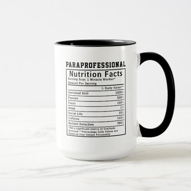 Taza Funny Paraprofessional Nutrition Facts Educator  (Derecha)