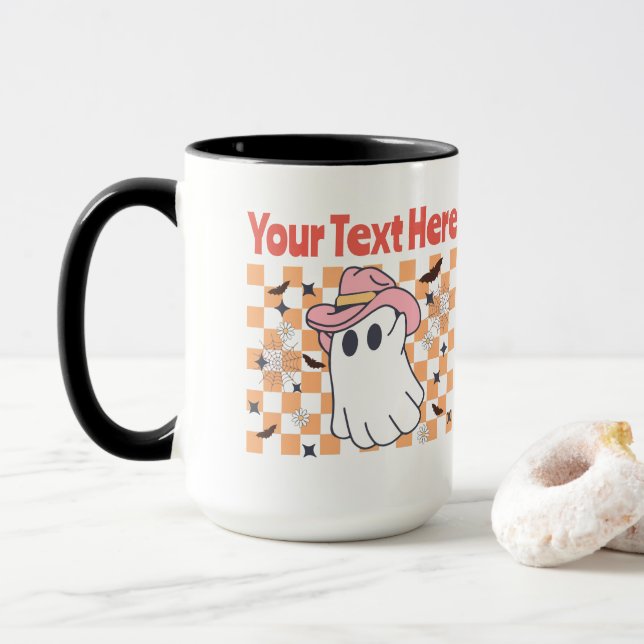 Taza Funny Pastel Ghost Retro Halloween Personalizado T (Con donut)