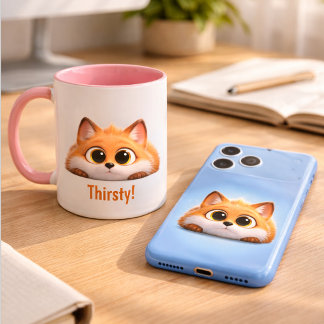 Taza Funny Peekaboo Fox "Thirsty!" Cute Office Gift