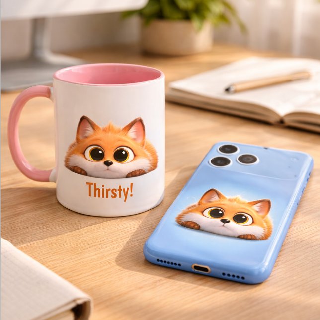 Taza Funny Peekaboo Fox "Thirsty!" Cute Office Gift ("Start your creative morning with the perfect Foxi aesthetic! 🦊☕)