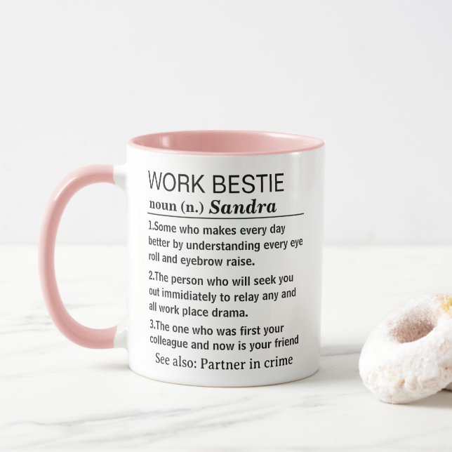 Taza Funny Personalized Work Bestie Definition (Con donut)