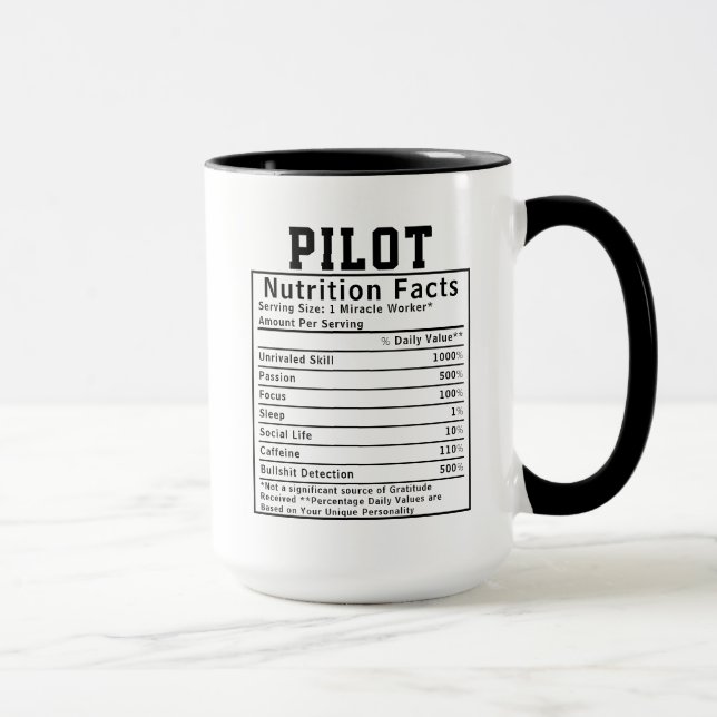 Taza Funny Pilot Nutrition Facts Airline Crew Gift (Derecha)