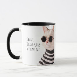 Taza Funny Plans With My Cat Cute Drawing Typography