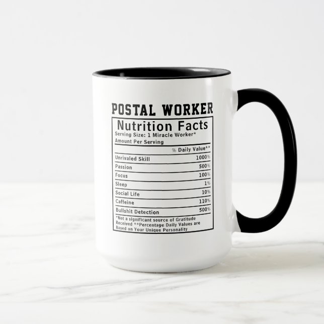 Taza Funny Postal Worker Nutrition Facts Staff Gift (Derecha)