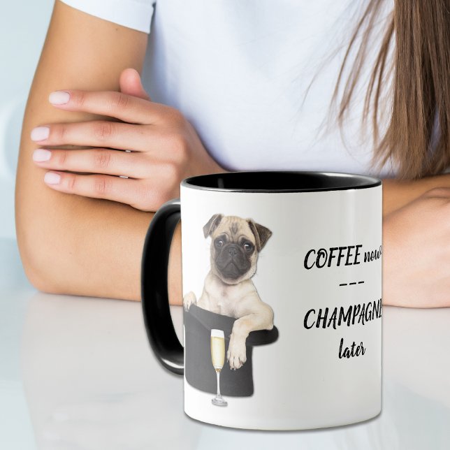 Taza Funny Pug Champagne más tarde (Subido por el creador)