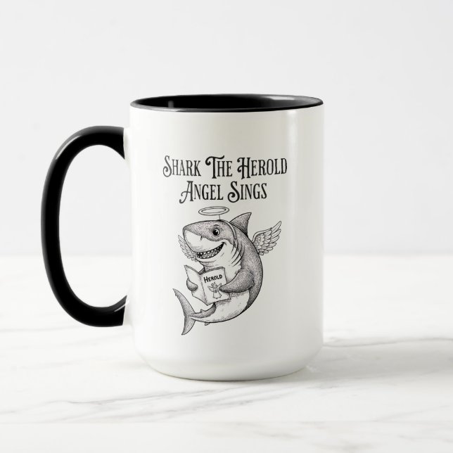 Taza Funny Quirky Shark The Harold Angel Sing Christmas (Izquierda)