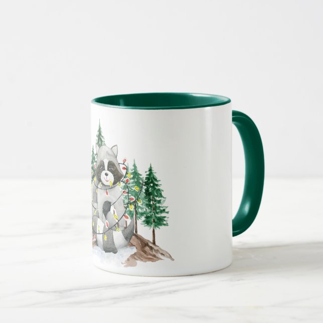 Taza Funny Raccoon Navidades de café de dos tonos (Anverso derecho)