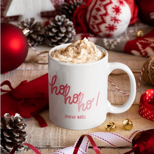 Taza Funny Red Pink Hohoho Joyeux Noel Typography (Subido por el creador)