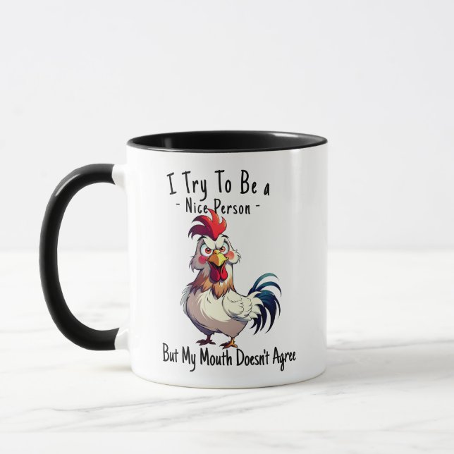 Taza Funny Rooster Sarcastic Pun Coffee Mug - Bad Mouth (Izquierda)