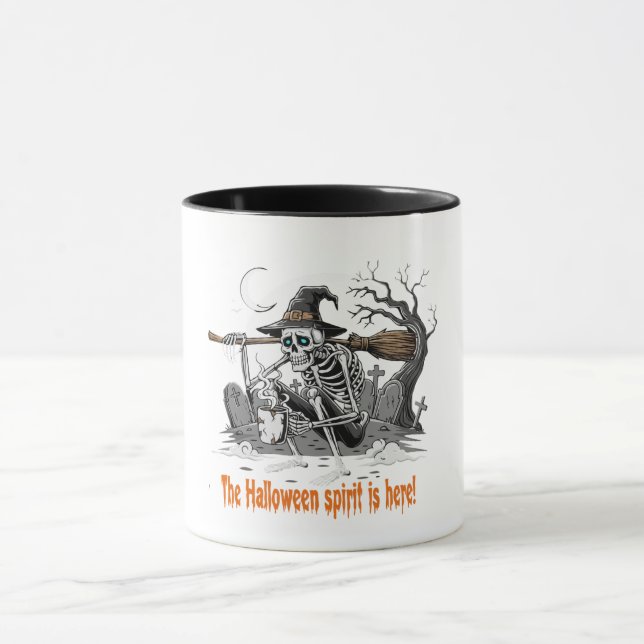 Taza Funny Skeleton Witch Drinking Coffee | Spooky Hall (Centro)