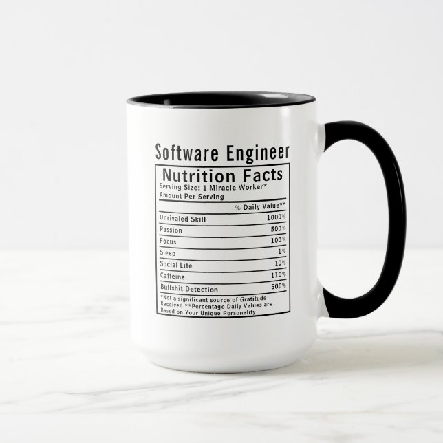Taza Funny Software Engineer Nutrition Facts Tech Gift (Derecha)