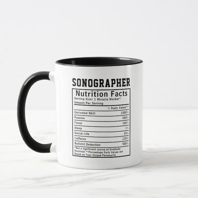Taza Funny Sonographer Nutrition Facts Staff Worker  (Izquierda)