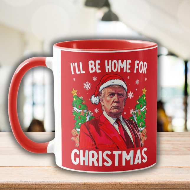 Taza Funny Trump Santa Hat Estaré en casa para Navidade (Subido por el creador)