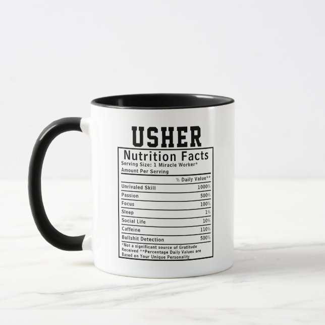 Taza Funny Usher Nutrition Facts Staff Worker Gift (Izquierda)