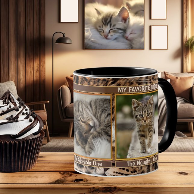 Taza Furry Purry 3 Fotos del gato Mug personalizado (A delightful gift for cat lovers: a personalized mug featuring 3 of your own favorite cat photos)