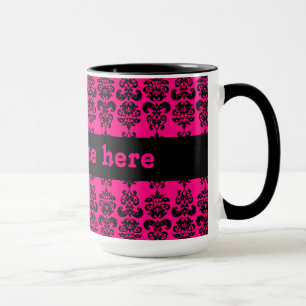 Taza Fuschia y mini impresión del damasco del negro