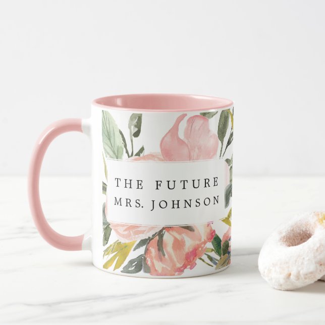 Taza Futuro floral rústico Sra. Coffee Mug (Con donut)