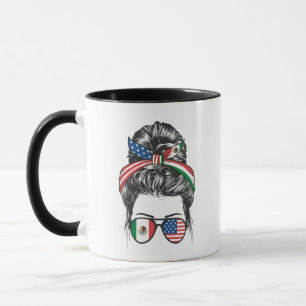 Taza Gafas de sol con bandera de moño desordenado mexic