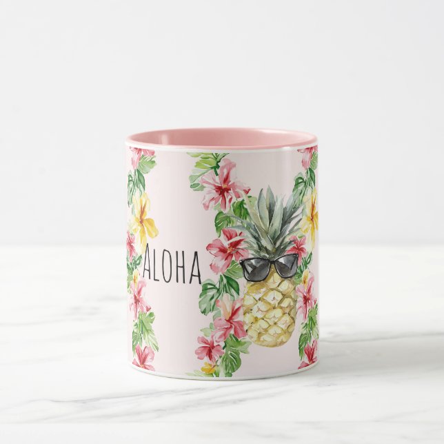 Taza Gafas de sol de piña tropical flores (Centro)