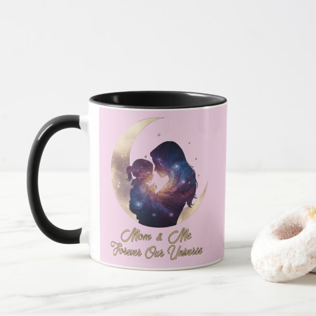 Taza Galaxy Mama & Child Silhouette Moon Art (Con donut)