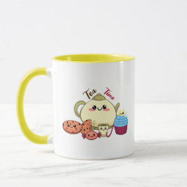 Taza galletas kawaii y tiempo de té lindo