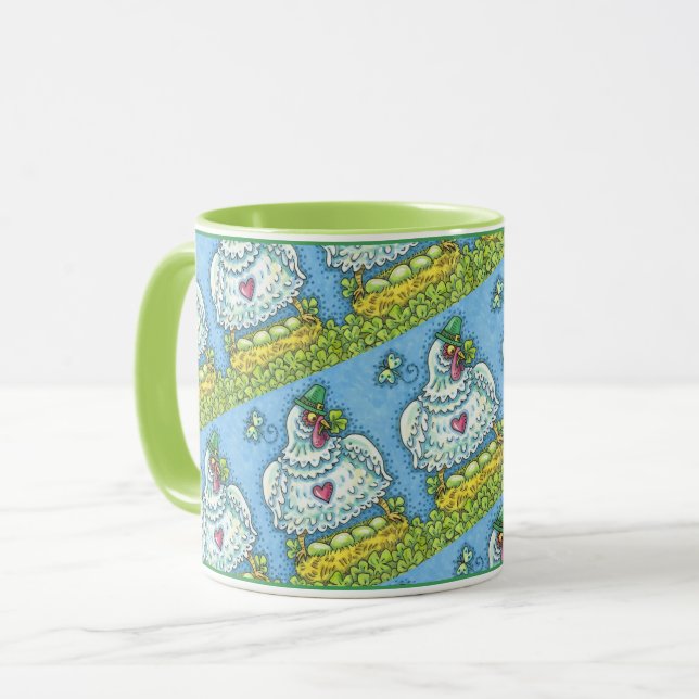 TAZA GALLINA IRLANDESA DIVERTIDA, HUEVOS VERDES Y TREBO (Anverso izquierdo)