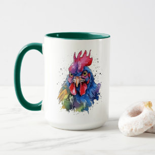 Taza Gallo Campestre Estilo Acuarela