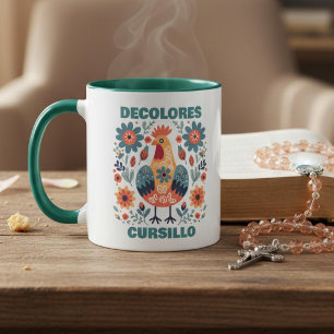 Taza Gallo Cursillo DeColores Floral Arte Folclórico Te
