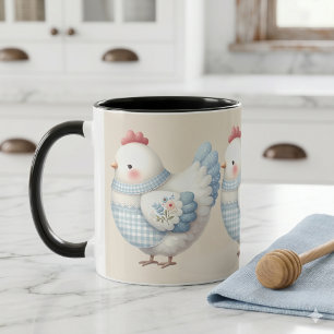 Taza Gallo de Casa de Campo de Cuadros Azules