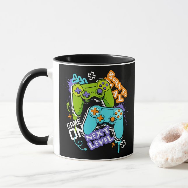 Taza Game controllers Graffiti  Gaming Born To Play  (Con donut)