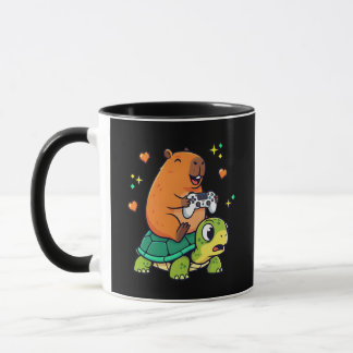 Taza Gamer Capybara Riding a Turtle Kawaii Animal 