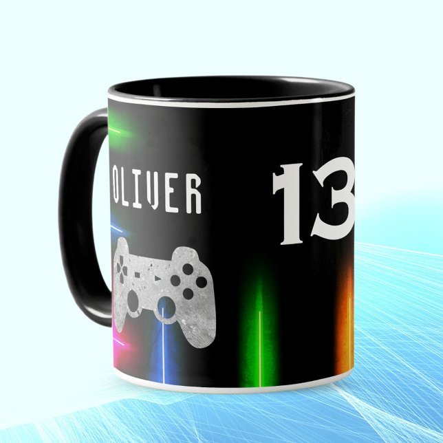 Taza Gamer controlador de videojuegos Neon Name Age (Subido por el creador)