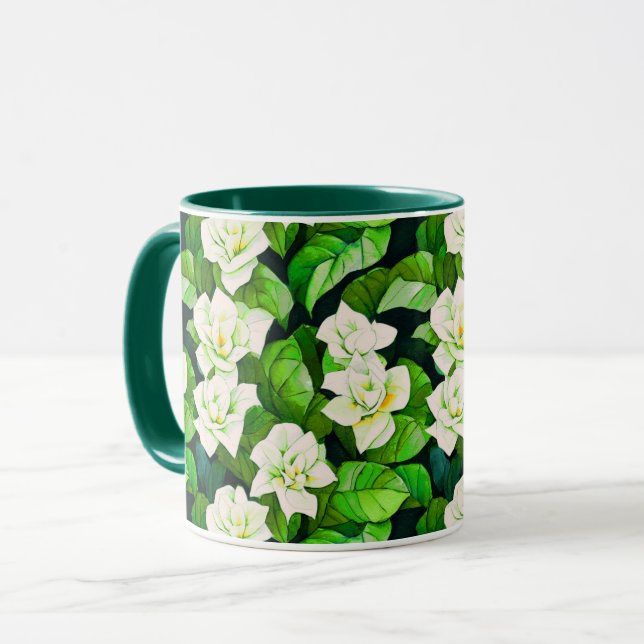 Taza Gardenias blancas y hojas verdes de jade (Anverso izquierdo)