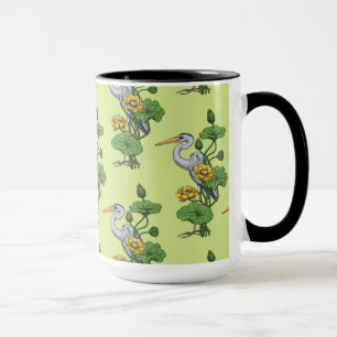 Taza Garza en el jardín de loto amarillo sobre rocío