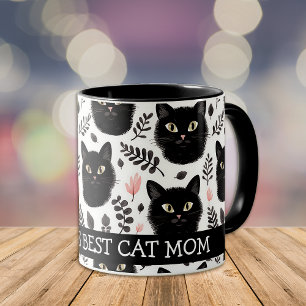 Taza Gatas Negras Boho y Gata Mamá Hojas