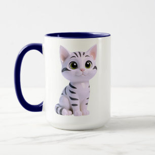 Taza Gatito Adorable con Rayas Blancas