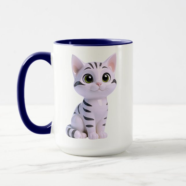 Taza Gatito Adorable con Rayas Blancas (Izquierda)