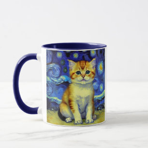 Taza Gatito Adorable Noche Estrellada Van Gogh