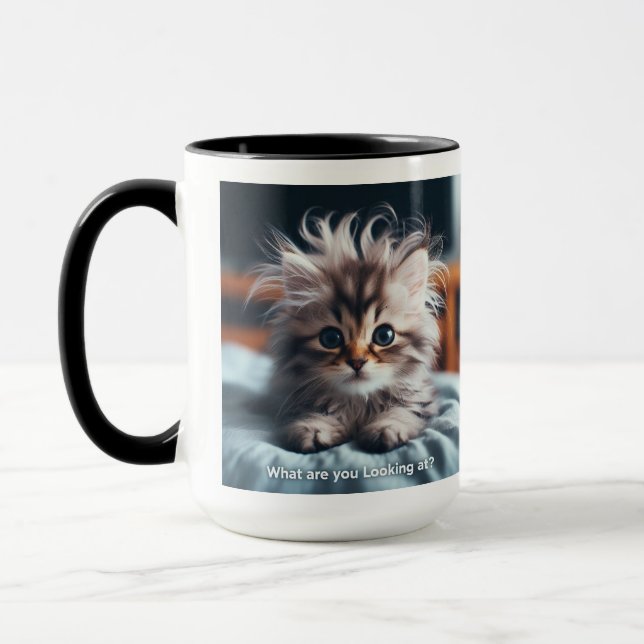 Taza Gatito despierto preguntando "¿Qué estás mirando?" (Izquierda)