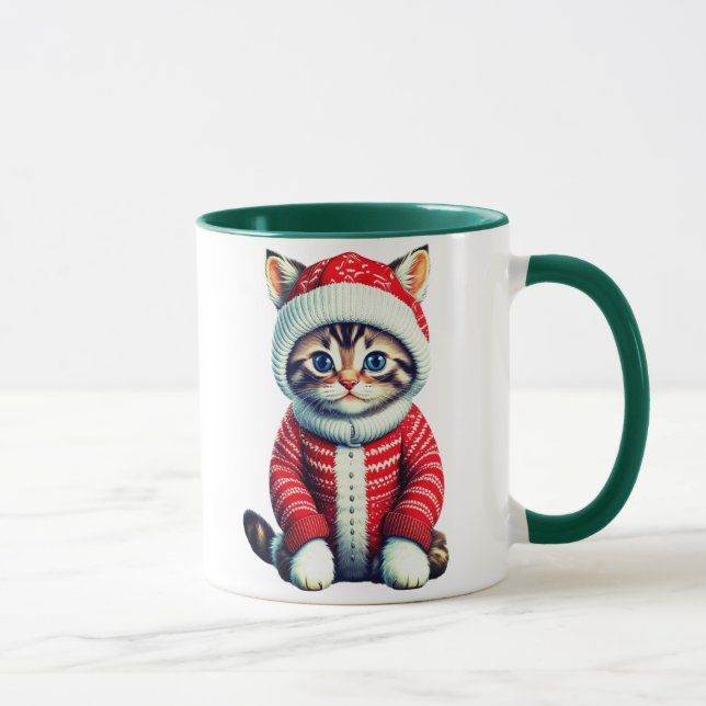Taza Gatito en un suéter de Navidades rojos y blancos (Derecha)