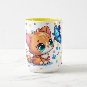 Taza Gatito/gato lindo y mariposa 